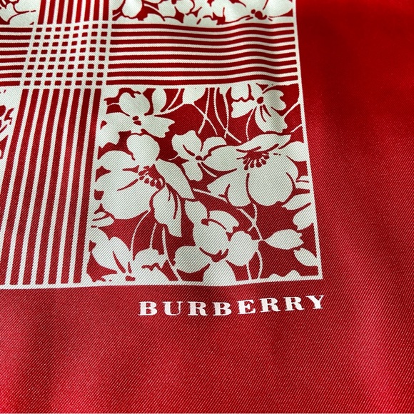 Burberry Square Silk Scarf with Checked Floral Print - Picture 3 of 4
